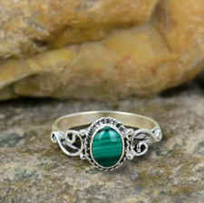 Malachite Women Ring Solid 925 Silver Handmade Birthday Gift Ring All Size SR540