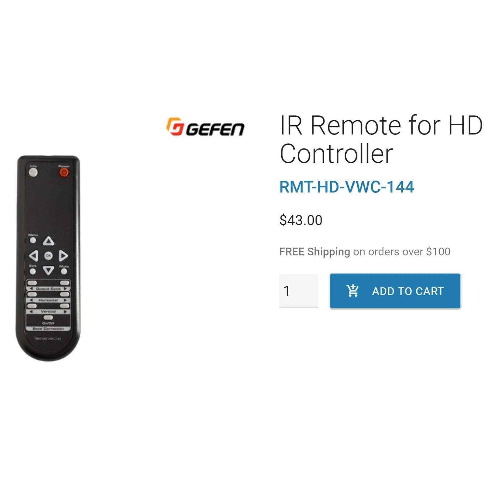 GEFEN IR Remote for HD Video Wall Controller RMT-HD-VWC-144 NEW