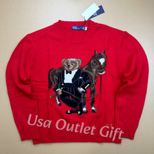 POLO PALPH LAUREN Polo Red Bear Horse Wool Sweater Men M, NWT