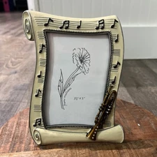 Vintage Enamel On Metal Sheet Music And Trumpet Picture Frame For Size 3.5" By 5