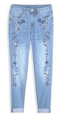 Damen Strech Jeans blue bleeched Stickerei Slim Fit Umschlag 36 bis 54 neu 72315