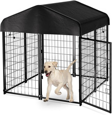 Dog Kennel outside with Roof, 4'X4'X4.5' Outdoor Dog Kennels for Large Dogs, Hea