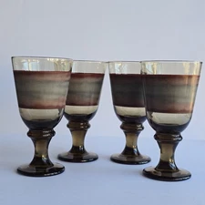  Vintage Libbey Glass Nora Brown Water Goblets Set of 2, Brown, Rust & Gray Desi