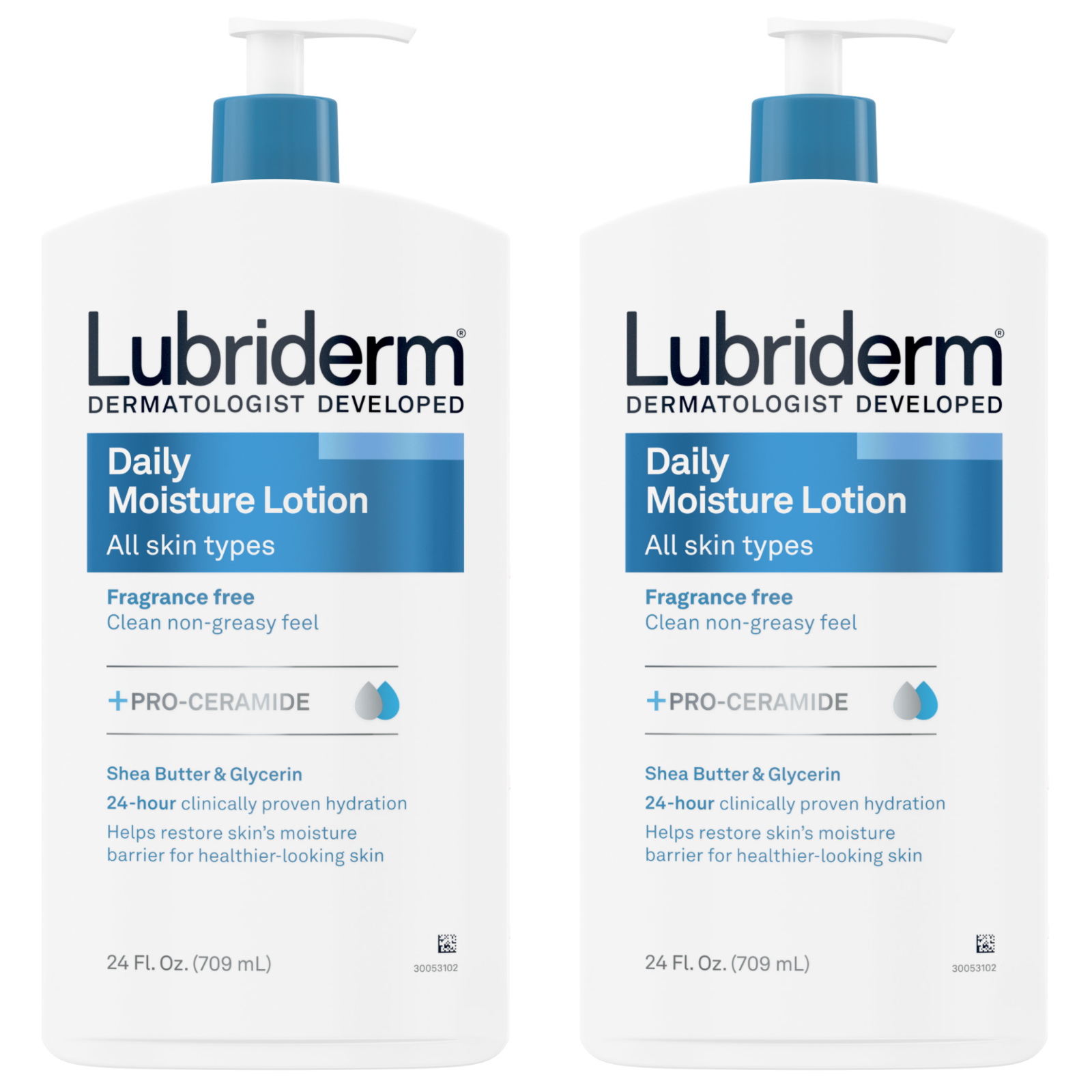 2 Pack Lubriderm Daily Moisture Body Lotion Pro-Ceramide Fragrance Free 24 fl oz