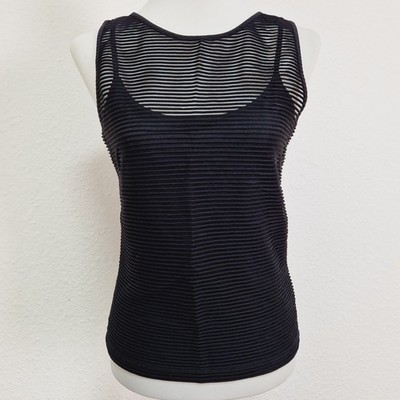 Biba Trägertop Gr 40 L Schwarz Ärmellos Nylon Elegant Klassisch Gotik Mesh 