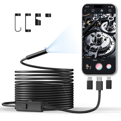 Waterproof Borescope Camera: 16.4ft Flexible Cable for iOS and Android