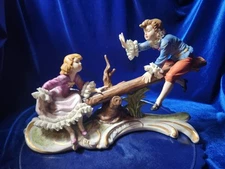 Artmark Porcelain Boy and Girl on a log 'Seesaw' 'Teeter-totter', Dresden Style
