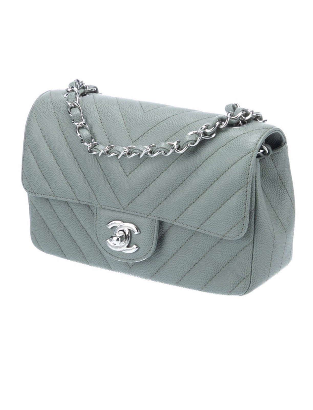 Chanel Mini Rectangular Chevron Flap Bag Green Ca… - image 2