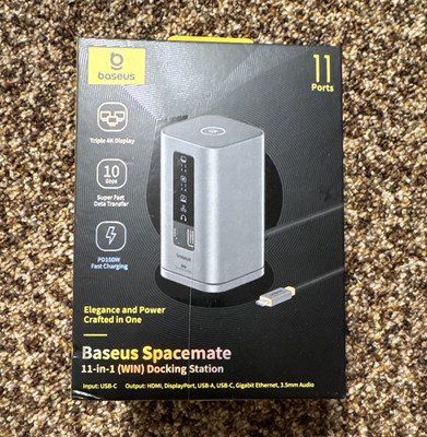 BASEUS Spacemate 11-in-1 USB-C Dockingstation HDMI/DP USB-A RJ-45 Grau
