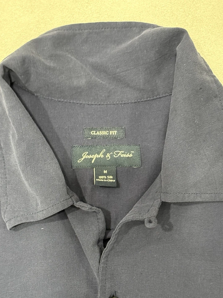 Joseph & Feiss Men's Blue 100% Silk Classic Fit Button Down Shirt Size Medium - Image 4 of 4