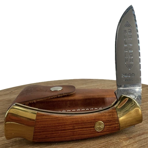 Boker Tree Brand Classic Wood 2000 440C Lockback Knife and leather sheath