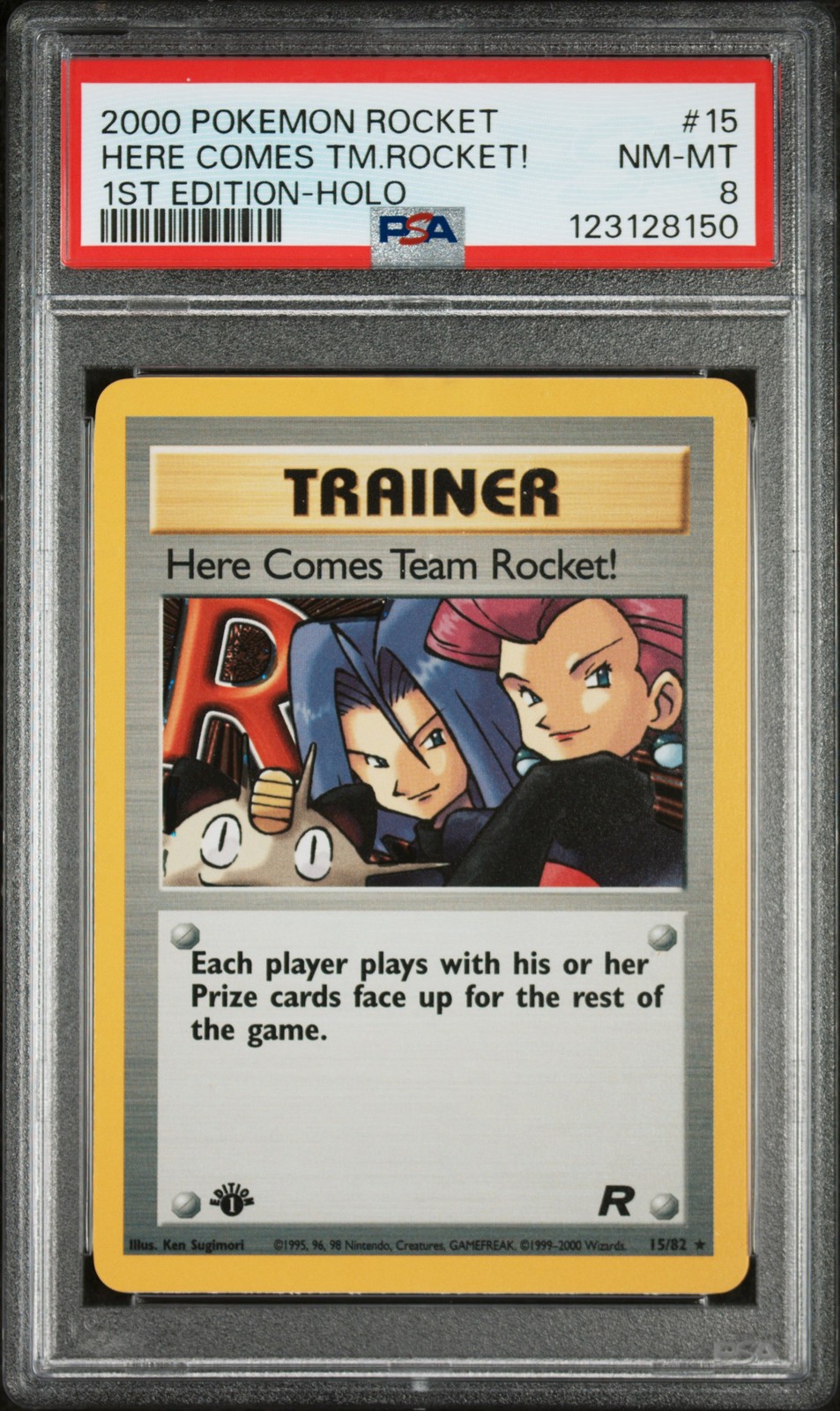2000 POKEMON ROCKET 1ST ED #15 HERE COMES TEAM ROCKET!-HOLO PSA 8