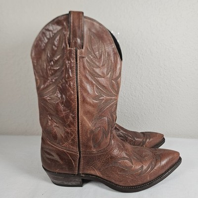 Code West Mens Brown Leather Western Cowboy Boots Pointed Toe USA Made 10.5 M