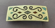 Old Western Native Unbranded Gem Inlay Tribal Design Sterling Silver Belt Buckle