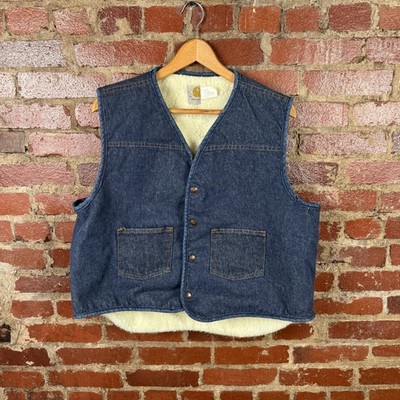 Vintage Carhartt Vest Mens XL Blue Denim Sherpa Lined Workwear
