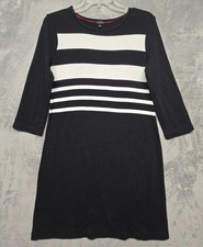 Talbots Dress Womens Size Medium Black White Stripe Cotton Sweater Stretch