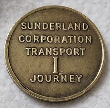 Sunderland Transport Token 1 Journey Bus Tram Coin Ship Design Vintage UK #650