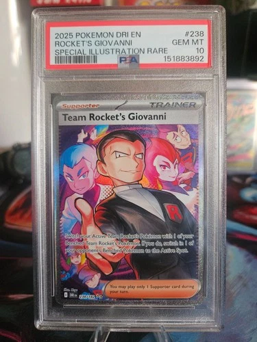 2025 POKEMON TEAM ROCKET'S GIOVANNI 238/182 DESTINED RIVALS SIR PSA 10