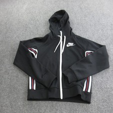 Nike Hoodie Boys XS Black Full Zip Striped Sleeve Zip Up Sweatshirt Athletic