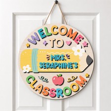 Custom Teacher Door Wooden Sign with Rope Classroom Gift