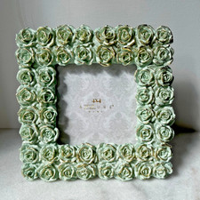Ornate light green with gold 3 D Floral Rose Photo Picture Frame for 4  x4  pic.