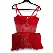 Victoria's Secret Red Lace Bustier Babydoll Lingerie Romantic Pinup XL Coquette