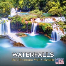 Waterfalls 2027 Wall Calendar with Bonus Months 12x12 Scenic Nature Decor Gift