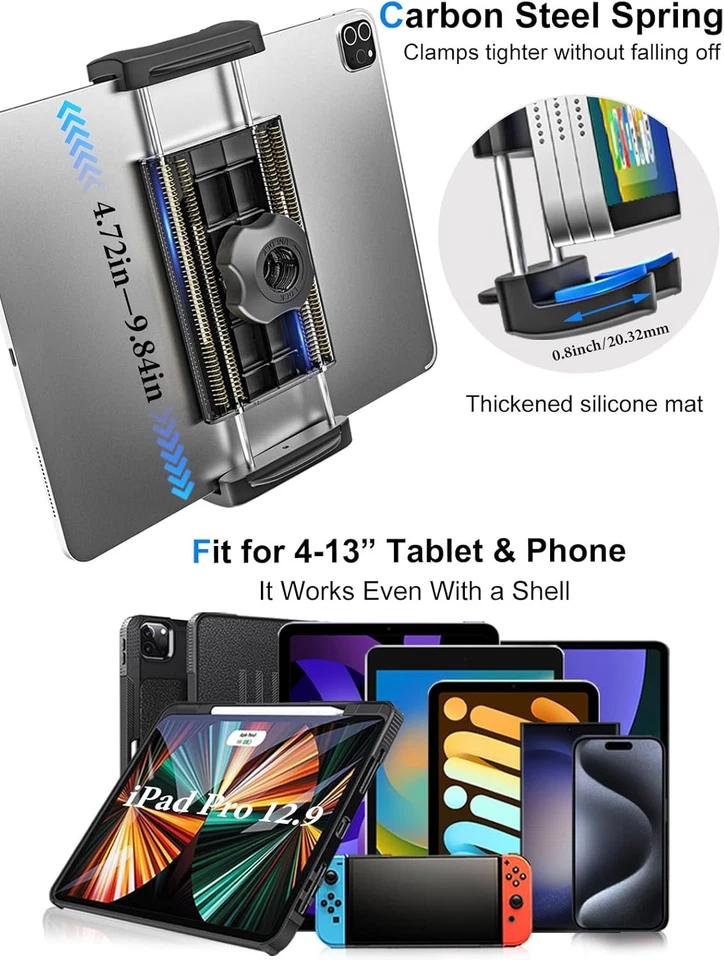 Car Truck Tablet Holder Gooseneck Arm Floor Mount 19.7" for iPad & Samsung Black - Image 2 of 4