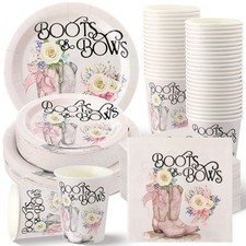 250 PCS Boots or Bows Gender Reveal Party Plates Cups Napkins Tableware Set