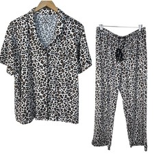 Flora by Flora Nikrooz Leopard Print Pajama Set Women's L Cozy Lounge