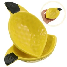2 Pcs Lemon Ceramic Plate Chips and Dip Plates Condiment Containers