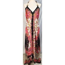 Victorias Secret Silk Midi Dress Halter Floral Hankerchief Hem Pink Black Gold