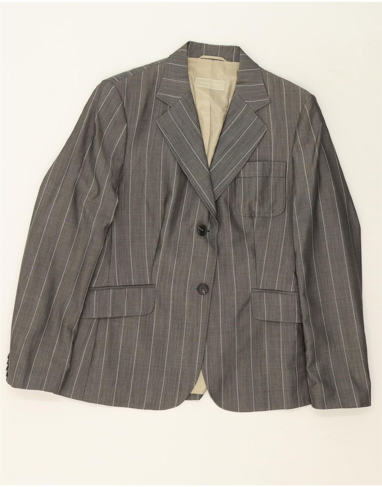 MASSIMO DUTTI Womens 2 Button Blazer Jacket EU 44 XL Grey Pinstripe Wool CF12