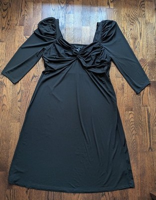 New Eloquii Plus Size 18 Black Puff Shoulder Cinched Twist Front Midi Dress