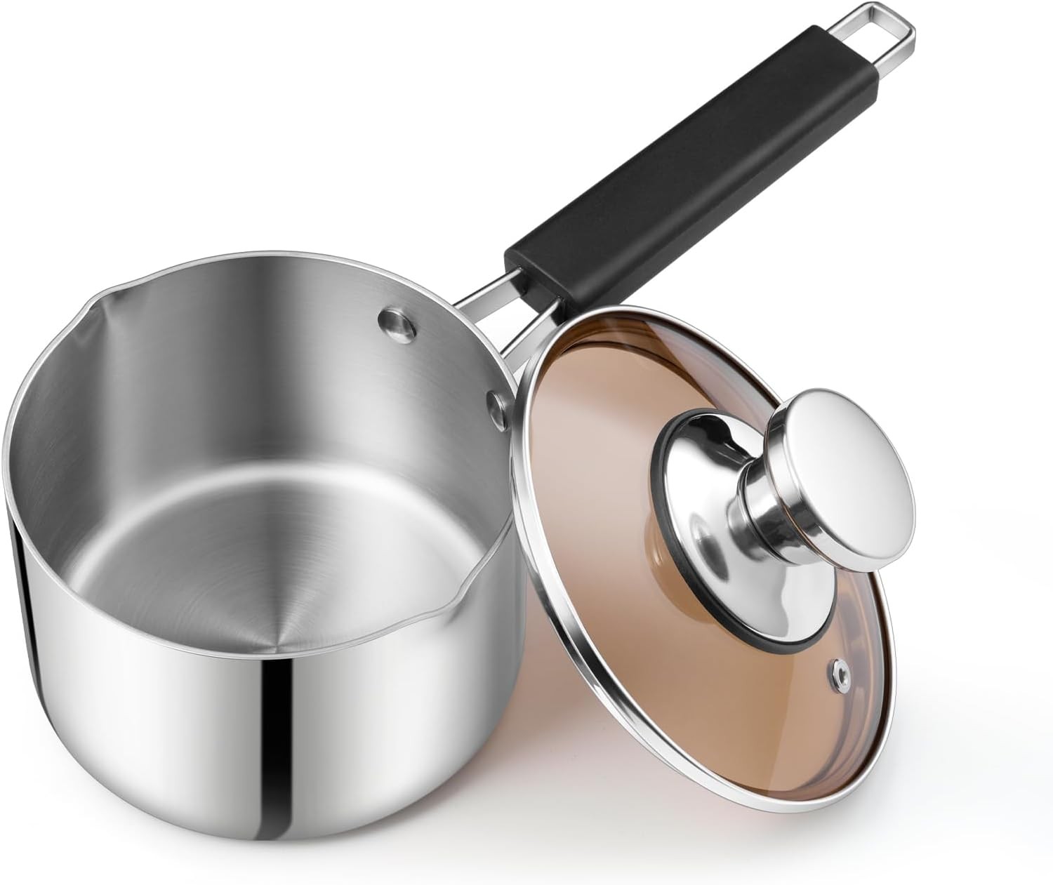 Homikit 14cm Tri-Ply Saucepan, Stainless Steel Milk Cooking Pan with Small Pour