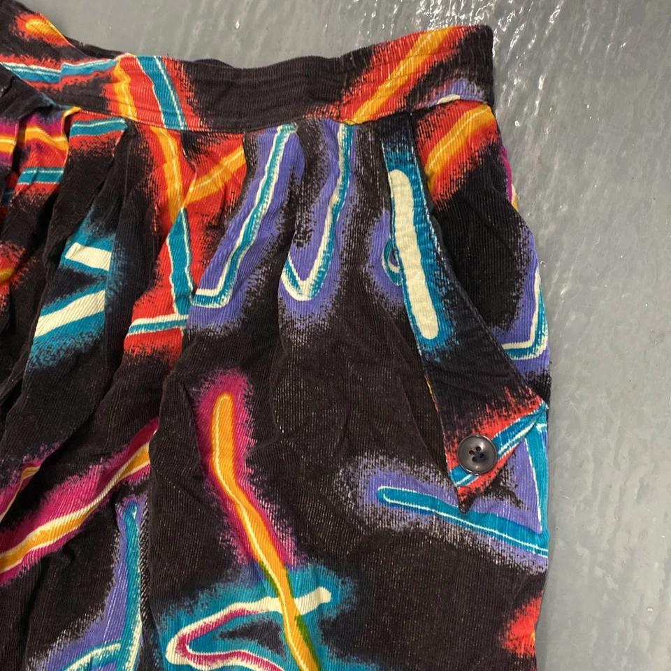 Falda vintage abstracta de pana con bolsillos para mujer pequeña Foto 3 de 4