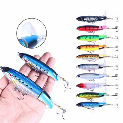 Wobbler Popper Fishing Lures Topwater Pencil Bait Rotating Tail Bass Propeller