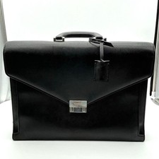 BURBERRY Dulles Business Bag Black Saffiano Leather Briefcase A4 Silver Hardware