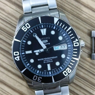 Rare Seiko 5 Sports SNZF17K1 Sea Urchin Automatic 23J Black Dial Vintage Watch