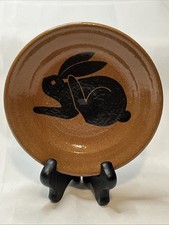 VTG Studio Art Pottery Signed Spoon Rest Red Ware With Black Bunny 5.25 Inches
