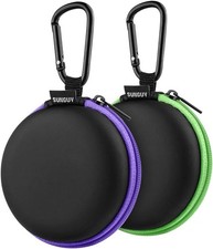 2-Pack Earbuds Cases, Small Round Pocket Earbud Travel Carrying Case Pouch