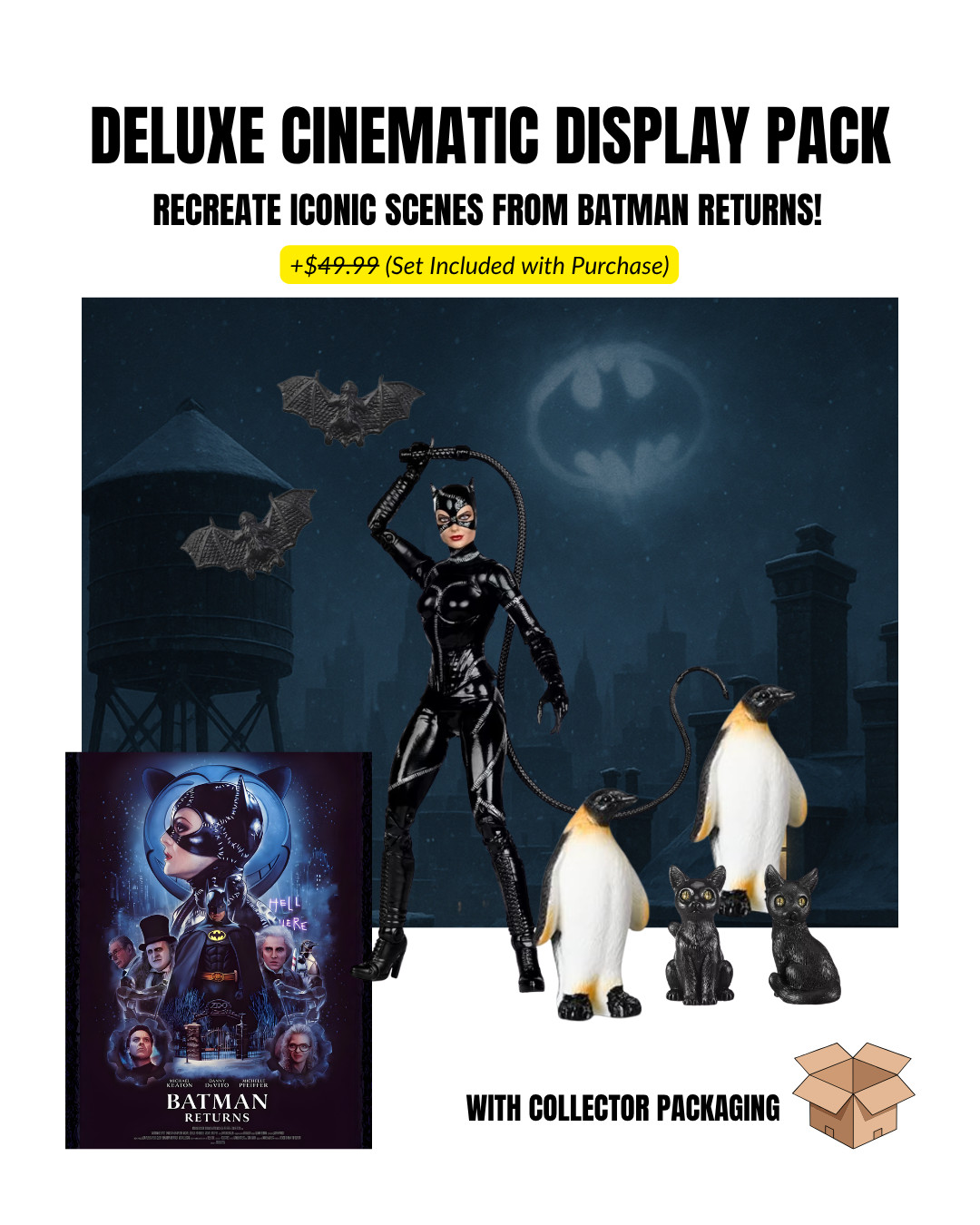 McFarlane DC Batman Returns Deluxe Theatrical Exclusive Catwoman 7” Movie BUNDLE