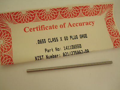 Vermont Gage Pin Class X  .0655'' Range Plus Go Plug