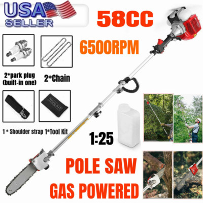Gas Powered 58CC Pole Saw 2-Stroke Chainsaw Extension Hedge Pruner Tree Trimmer
