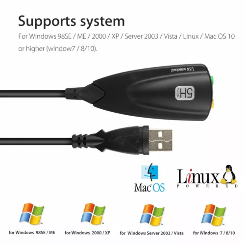 USB To 3.5mm Mic/Headphone Jack Stereo Headset Audio Adapter 7.1 Sound Card New