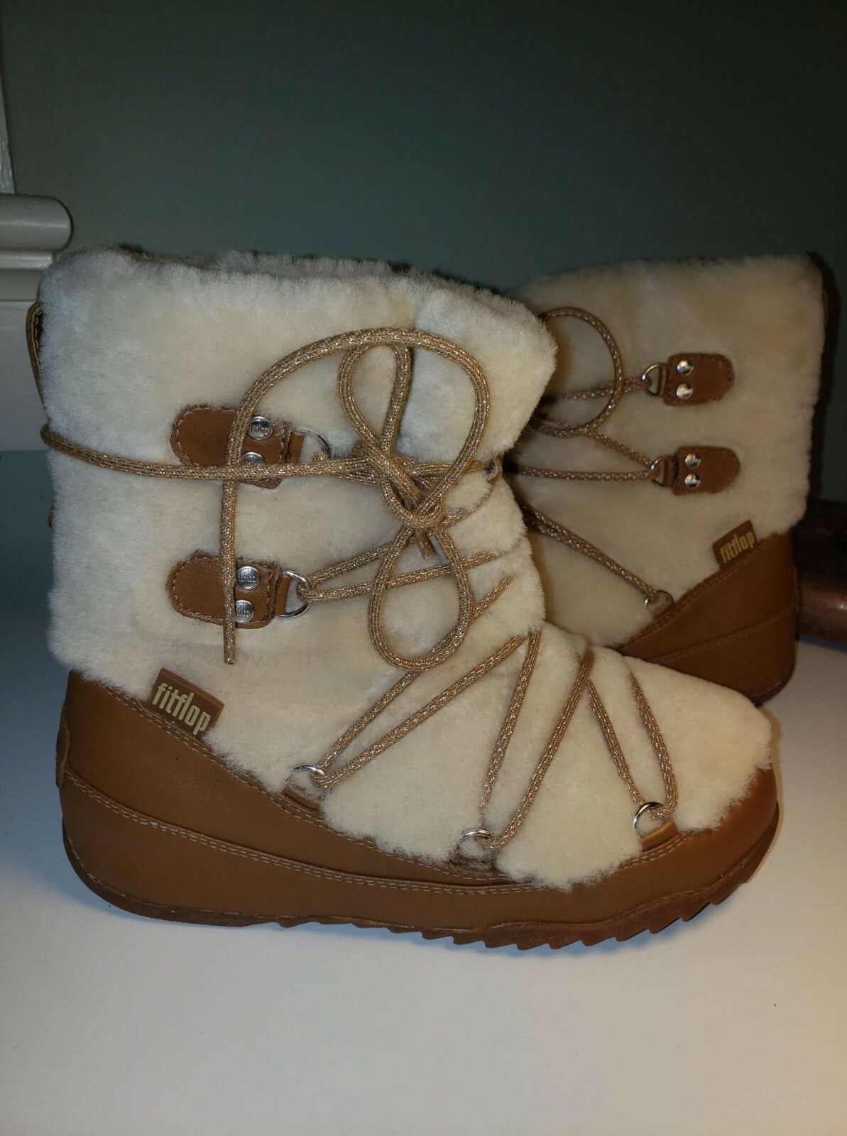 FitFlop Superblizz Beige / Brown snow boots US KIDS 4 UK 3 EU 36 Fit Flop RARE image 4