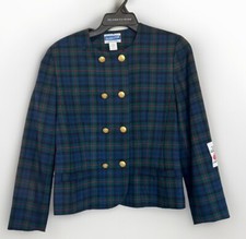 Vintage 90s Pendleton Wool Double Breasted Tartan Crest Jacket 8 Academia Preppy