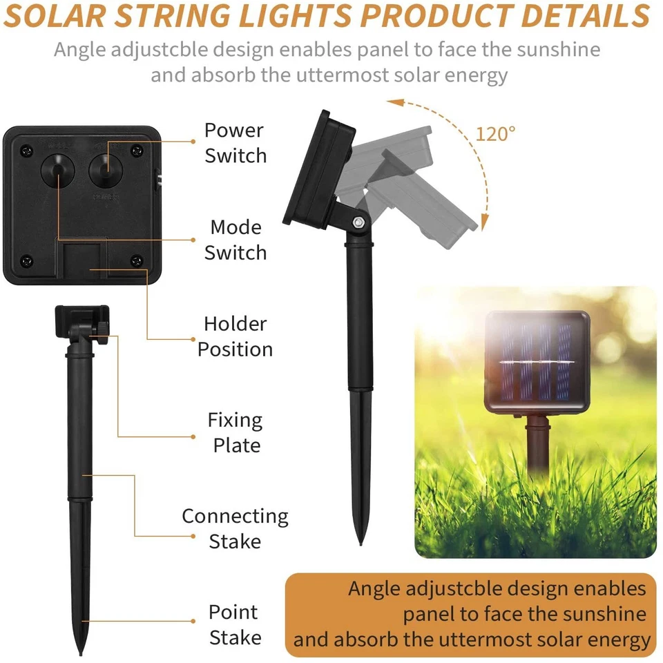 LED Solar Rope Lights String Outdoor Christmas Garden Fence Patio Decor Hanging - Image 4 of 4