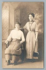 Two Women in Interesting Dresses RPPC Antique Fashion Studio Photo 1910s