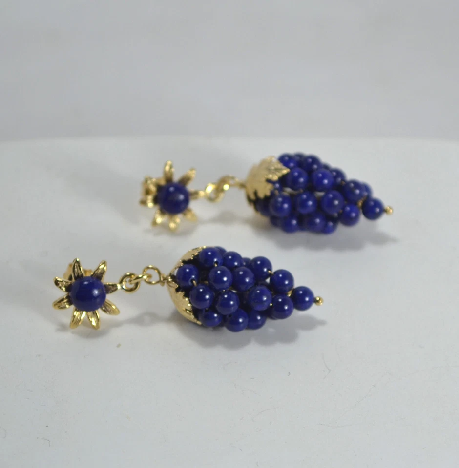 ORECCHINI ARGENTO 925 DORATO GRAPPOLI IN PALLINI LAPIS AGHT 0907 - Immagine 2 di 3